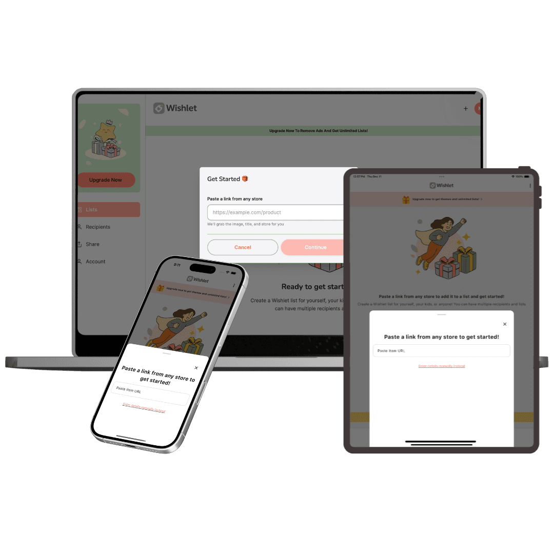 Wishlet works on laptop, tablet, and smartphone